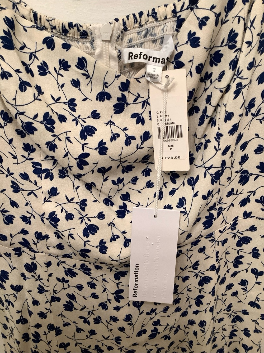 Reformation Bryson Midi Dress Sz 2 White Blue Floral Mykonos Sweetheart - Picture 13 of 14